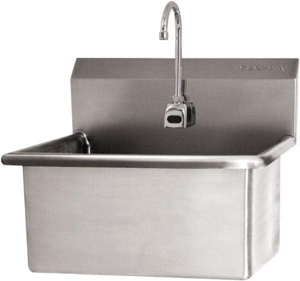 SANI-LAV - 28" Long x 16" Wide Inside, 1 Compartment, Grade 304 Stainless Steel Scrub Sink Wall Mount with Electronic Faucet - 16 Gauge, 31" Long x 19-1/2" Wide x 24" High Outside, 10-1/2" Deep - Americas Industrial Supply