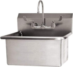 SANI-LAV - 28" Long x 16" Wide Inside, 1 Compartment, Grade 304 Stainless Steel Hand Sink Wall Mount with Manual Faucet - 16 Gauge, 31" Long x 19-1/2" Wide x 24" High Outside, 10-1/2" Deep - Americas Industrial Supply