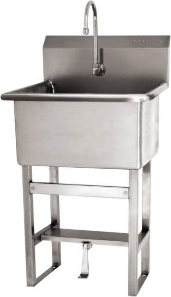 SANI-LAV - 22" Long x 16" Wide Inside, 1 Compartment, Grade 304 Stainless Steel Scrub Sink Floor Mount with Single Foot Valve - 16 Gauge, 25" Long x 19-1/2" Wide x 46-1/2" High Outside, 10-1/2" Deep - Americas Industrial Supply