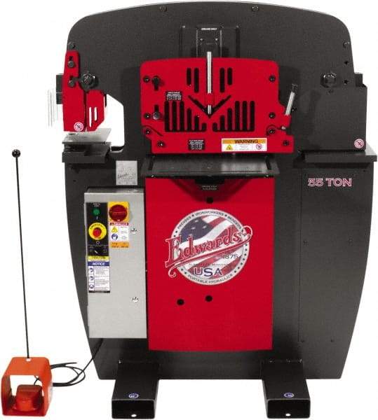 Edwards Manufacturing - 7-1/2" Throat Depth, 100 Ton Punch Pressure, 1-1/16" in 1" Punch Capacity Ironworker - 7-1/2 hp, 3 Phase, 230 Volts, 45" Wide x 61-11/16" High x 56-1/8" Deep - Americas Industrial Supply