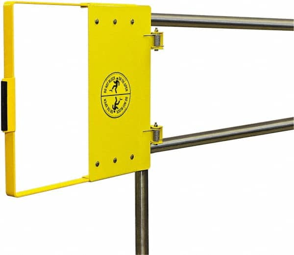 FabEnCo - Powder Coated Carbon Steel Self Closing Rail Safety Gate - Fits 18 to 24" Clear Opening, 1-1/2" Wide x 22" Door Height, 25 Lb, Yellow - Americas Industrial Supply