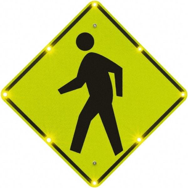 TAPCO - "Pedestrian Crossing", 30" Wide x 30" High, Aluminum Pedestrian Crossing Signs - 0.08" Thick, Fluorescent Yellow, Green, Black, Diamond Grade Reflectivity, Diamond, Post Mount - Americas Industrial Supply