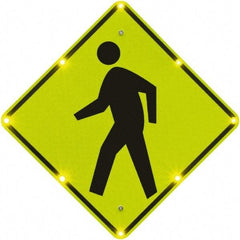 TAPCO - "Pedestrian Crossing", 30" Wide x 30" High, Aluminum Pedestrian Crossing Signs - 0.08" Thick, Fluorescent Yellow, Green, Black, Diamond Grade Reflectivity, Diamond, Post Mount - Americas Industrial Supply