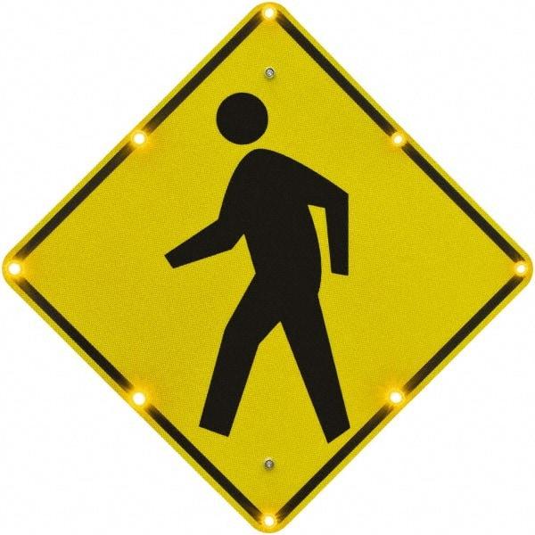 TAPCO - "Pedestrian Crossing", 36" Wide x 36" High, Aluminum Pedestrian Crossing Signs - 0.08" Thick, Fluorescent Yellow, Black, Diamond Grade Reflectivity, Diamond, Post Mount - Americas Industrial Supply