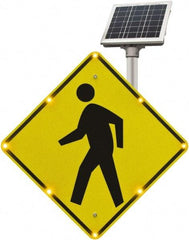 TAPCO - "Pedestrian Crossing", 30" Wide x 30" High, Aluminum Pedestrian Crossing Signs - 0.08" Thick, Fluorescent Yellow, Black, Diamond Grade Reflectivity, Diamond, Post Mount - Americas Industrial Supply