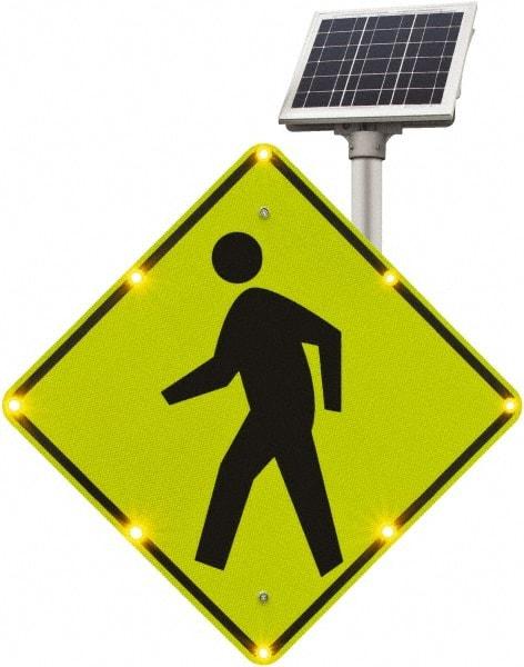 TAPCO - "Pedestrian Crossing", 48" Wide x 48" High, Aluminum Construction Roadway Signs - 0.08" Thick, Fluorescent Yellow, Green, Black, Diamond Grade Reflectivity, Diamond, Post Mount - Americas Industrial Supply