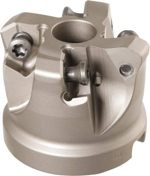 Iscar - 4 Inserts, 1.02" Cutter Diam, 0.106" Max Depth of Cut, Indexable High-Feed Face Mill - 1/2" Arbor Hole Diam, 1-1/4" High, MF FWX-07 Toolholder, H600 WXCU Inserts, Series Helido - Americas Industrial Supply