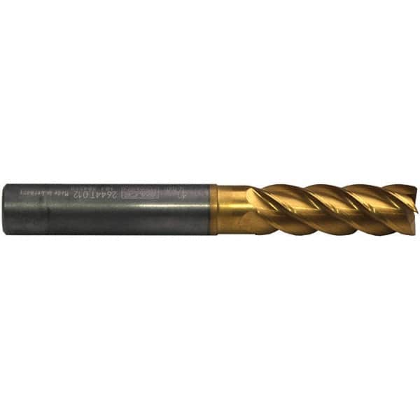 Emuge - 10mm Diam, 30mm LOC, 5 Flute Solid Carbide Roughing & Finishing End Mill - TiN/TiAlN Finish, 80mm OAL, 10mm Shank Diam, Cylindrical Shank, 42° Helix, Extra Long Length - Americas Industrial Supply