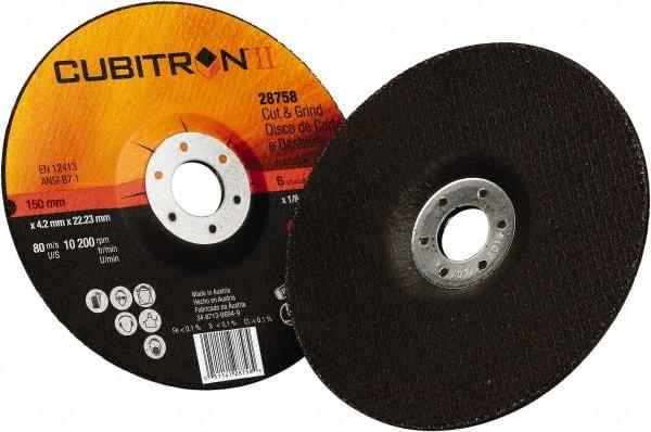 3M - 36 Grit, 6" Wheel Diam, 1/8" Wheel Thickness, 7/8" Arbor Hole, Type 27 Depressed Center Wheel - Ceramic, 10,200 Max RPM - Americas Industrial Supply