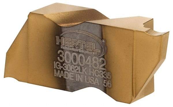 Hertel - 3062IG K Grade HC335, 1.57mm Cutting Width Carbide Grooving Insert - 3.05mm Max Depth of Cut, Left Hand, TiN Finish - Americas Industrial Supply