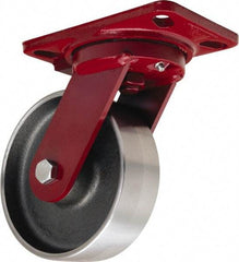 Hamilton - 6" Diam x 2" Wide x 7-3/4" OAH Top Plate Mount Swivel Caster - Forged Steel, 2,000 Lb Capacity, Sealed Precision Ball Bearing, 4-1/2 x 6-1/2" Plate - Americas Industrial Supply