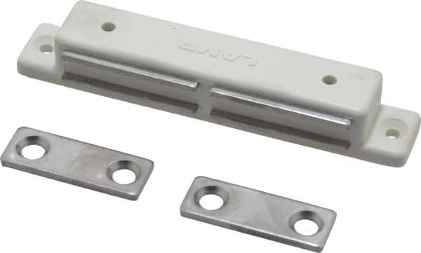 Sugatsune - 3-3/8" Long x 9/16" Wide x 1/2" High, Plastic & Stainless Steel Magentic Catch - White Finish, 10.5 Magnetic Force - Americas Industrial Supply