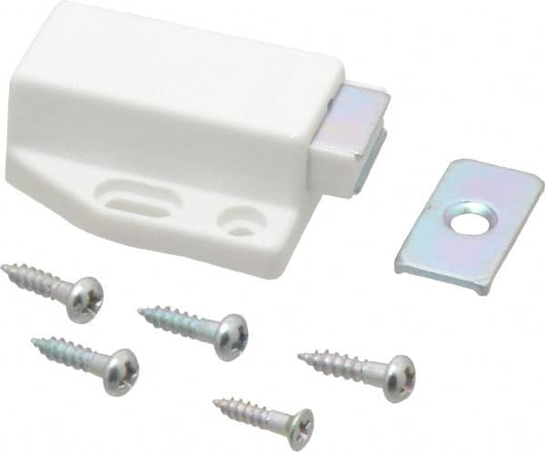Sugatsune - 1-3/4" Long x 1-3/8" Wide x 9/16" High, Plastic & Stainless Steel Spring Magnetic Touch Latch - White Finish, 3.5 Magnetic Force - Americas Industrial Supply