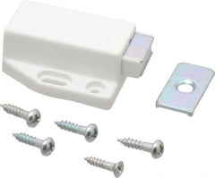 Sugatsune - 1-3/4" Long x 1-3/8" Wide x 9/16" High, Plastic & Stainless Steel Spring Magnetic Touch Latch - White Finish, 3.5 Magnetic Force - Americas Industrial Supply