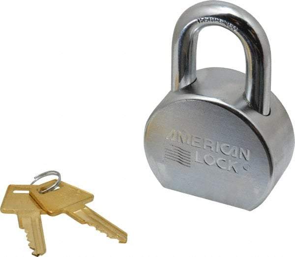 American Lock - 1-1/16" Shackle Clearance, Keyed Alike A700 Padlock - 7/16" Shackle Diam, Steel, with Satin Chrome, Triple Plated Finish - Americas Industrial Supply