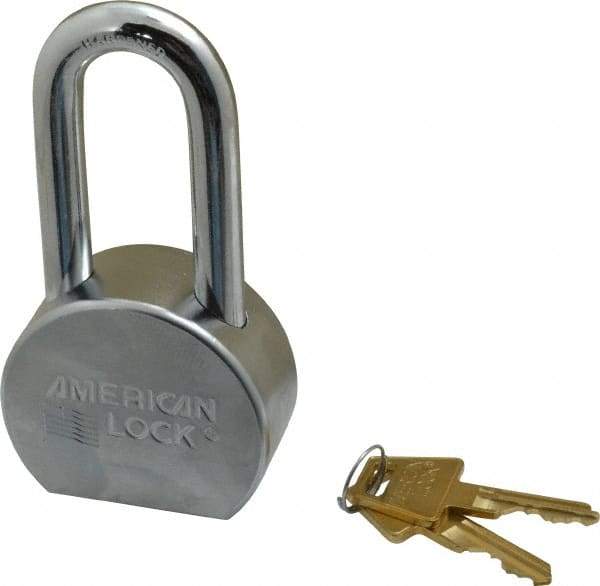 American Lock - 2" Shackle Clearance, Keyed Different A701 Padlock - 7/16" Shackle Diam, Steel, with Satin Chrome, Triple Plated Finish - Americas Industrial Supply