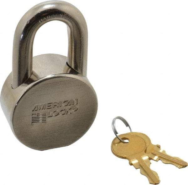 American Lock - 1-1/16" Shackle Clearance, Keyed Alike AH10 Padlock - 7/16" Shackle Diam, Steel, with Satin Chrome, Triple Plated Finish - Americas Industrial Supply
