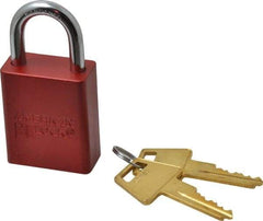 American Lock - Keyed Alike Conductive Lockout Padlock - 1" Shackle Clearance, 1/4" Shackle Diam, 1.8" Body Height x 1-1/2" Body Width, Red, 5 Pins - Americas Industrial Supply