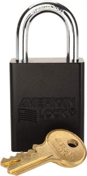 American Lock - Keyed Alike Conductive Lockout Padlock - 1" Shackle Clearance, 1/4" Shackle Diam, 1.8" Body Height x 1-1/2" Body Width, Black, 5 Pins - Americas Industrial Supply