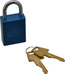 American Lock - Keyed Different Conductive Lockout Padlock - 1" Shackle Clearance, 1/4" Shackle Diam, 1.8" Body Height x 1-1/2" Body Width, Blue, 5 Pins - Americas Industrial Supply