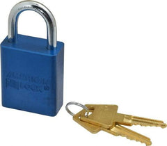 American Lock - Keyed Alike Conductive Lockout Padlock - 1" Shackle Clearance, 1/4" Shackle Diam, 1.8" Body Height x 1-1/2" Body Width, Blue, 5 Pins - Americas Industrial Supply