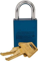 American Lock - Keyed Alike Conductive Lockout Padlock - 1" Shackle Clearance, 1/4" Shackle Diam, 1.8" Body Height x 1-1/2" Body Width, Blue, 5 Pins - Americas Industrial Supply