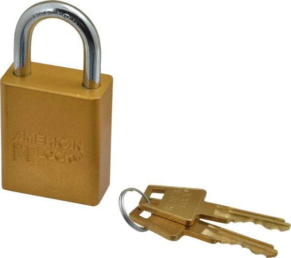 American Lock - Keyed Different Conductive Lockout Padlock - 1" Shackle Clearance, 1/4" Shackle Diam, 1.8" Body Height x 1-1/2" Body Width, Yellow, 5 Pins - Americas Industrial Supply