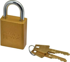 American Lock - Keyed Different Conductive Lockout Padlock - 1" Shackle Clearance, 1/4" Shackle Diam, 1.8" Body Height x 1-1/2" Body Width, Yellow, 5 Pins - Americas Industrial Supply