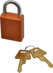 American Lock - Keyed Different Conductive Lockout Padlock - 1" Shackle Clearance, 1/4" Shackle Diam, 1.8" Body Height x 1-1/2" Body Width, Orange, 5 Pins - Americas Industrial Supply