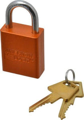 American Lock - Keyed Alike Conductive Lockout Padlock - 1" Shackle Clearance, 1/4" Shackle Diam, 1.8" Body Height x 1-1/2" Body Width, Orange, 5 Pins - Americas Industrial Supply