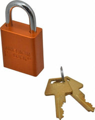 American Lock - Keyed Alike Conductive Lockout Padlock - 1" Shackle Clearance, 1/4" Shackle Diam, 1.8" Body Height x 1-1/2" Body Width, Orange, 5 Pins - Americas Industrial Supply