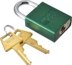 American Lock - Keyed Different Conductive Lockout Padlock - 1" Shackle Clearance, 1/4" Shackle Diam, 1.8" Body Height x 1-1/2" Body Width, Green, 5 Pins - Americas Industrial Supply