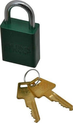 American Lock - Keyed Alike Conductive Lockout Padlock - 1" Shackle Clearance, 1/4" Shackle Diam, 1.8" Body Height x 1-1/2" Body Width, Green, 5 Pins - Americas Industrial Supply