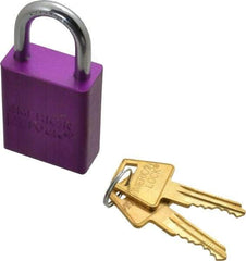 American Lock - Keyed Alike Conductive Lockout Padlock - 1" Shackle Clearance, 1/4" Shackle Diam, 1.8" Body Height x 1-1/2" Body Width, Purple, 5 Pins - Americas Industrial Supply