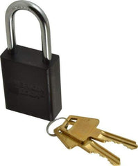 American Lock - Keyed Different Conductive Lockout Padlock - 1-1/2" Shackle Clearance, 1/4" Shackle Diam, 1.8" Body Height x 1-1/2" Body Width, Black, 5 Pins - Americas Industrial Supply