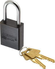 American Lock - Keyed Alike Conductive Lockout Padlock - 1-1/2" Shackle Clearance, 1/4" Shackle Diam, 1.8" Body Height x 1-1/2" Body Width, Black, 5 Pins - Americas Industrial Supply