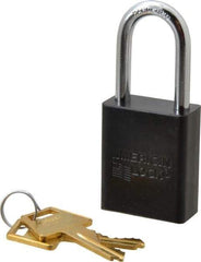 American Lock - Keyed Alike Conductive Lockout Padlock - 1-1/2" Shackle Clearance, 1/4" Shackle Diam, 1.8" Body Height x 1-1/2" Body Width, Black, 5 Pins - Americas Industrial Supply