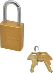 American Lock - Keyed Different Conductive Lockout Padlock - 1-1/2" Shackle Clearance, 1/4" Shackle Diam, 1.8" Body Height x 1-1/2" Body Width, Yellow, 5 Pins - Americas Industrial Supply