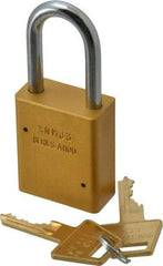 American Lock - Keyed Alike Conductive Lockout Padlock - 1-1/2" Shackle Clearance, 1/4" Shackle Diam, 1.8" Body Height x 1-1/2" Body Width, Yellow, 5 Pins - Americas Industrial Supply