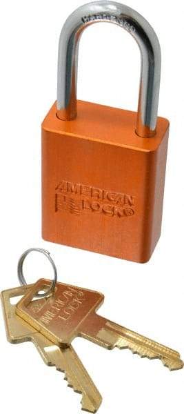 American Lock - Keyed Alike Conductive Lockout Padlock - 1-1/2" Shackle Clearance, 1/4" Shackle Diam, 1.8" Body Height x 1-1/2" Body Width, Orange, 5 Pins - Americas Industrial Supply