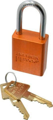 American Lock - Keyed Alike Conductive Lockout Padlock - 1-1/2" Shackle Clearance, 1/4" Shackle Diam, 1.8" Body Height x 1-1/2" Body Width, Orange, 5 Pins - Americas Industrial Supply