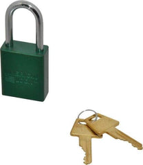 American Lock - Keyed Alike Conductive Lockout Padlock - 1-1/2" Shackle Clearance, 1/4" Shackle Diam, 1.8" Body Height x 1-1/2" Body Width, Green, 5 Pins - Americas Industrial Supply
