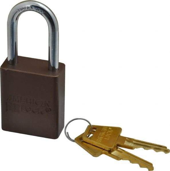 American Lock - Keyed Different Conductive Lockout Padlock - 1-1/2" Shackle Clearance, 1/4" Shackle Diam, 1.8" Body Height x 1-1/2" Body Width, Brown, 5 Pins - Americas Industrial Supply