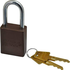 American Lock - Keyed Different Conductive Lockout Padlock - 1-1/2" Shackle Clearance, 1/4" Shackle Diam, 1.8" Body Height x 1-1/2" Body Width, Brown, 5 Pins - Americas Industrial Supply
