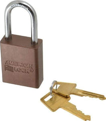 American Lock - Keyed Alike Conductive Lockout Padlock - 1-1/2" Shackle Clearance, 1/4" Shackle Diam, 1.8" Body Height x 1-1/2" Body Width, Brown, 5 Pins - Americas Industrial Supply