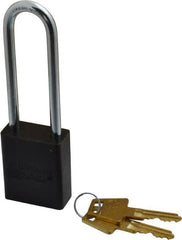 American Lock - Keyed Alike Conductive Lockout Padlock - 3" Shackle Clearance, 1/4" Shackle Diam, 1.8" Body Height x 1-1/2" Body Width, Black, 5 Pins - Americas Industrial Supply