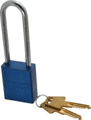 American Lock - Keyed Alike Conductive Lockout Padlock - 3" Shackle Clearance, 1/4" Shackle Diam, 1.8" Body Height x 1-1/2" Body Width, Blue, 5 Pins - Americas Industrial Supply