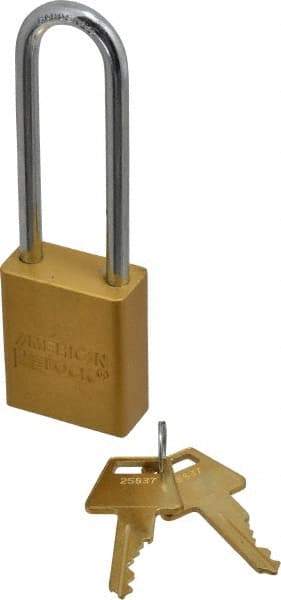 American Lock - Keyed Alike Conductive Lockout Padlock - 3" Shackle Clearance, 1/4" Shackle Diam, 1.8" Body Height x 1-1/2" Body Width, Yellow, 5 Pins - Americas Industrial Supply