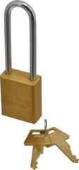 American Lock - Keyed Alike Conductive Lockout Padlock - 3" Shackle Clearance, 1/4" Shackle Diam, 1.8" Body Height x 1-1/2" Body Width, Yellow, 5 Pins - Americas Industrial Supply