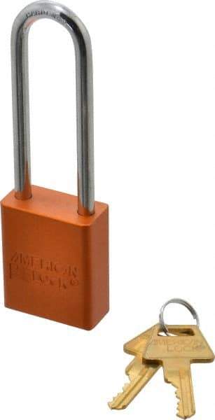 American Lock - Keyed Different Conductive Lockout Padlock - 3" Shackle Clearance, 1/4" Shackle Diam, 1.8" Body Height x 1-1/2" Body Width, Orange, 5 Pins - Americas Industrial Supply